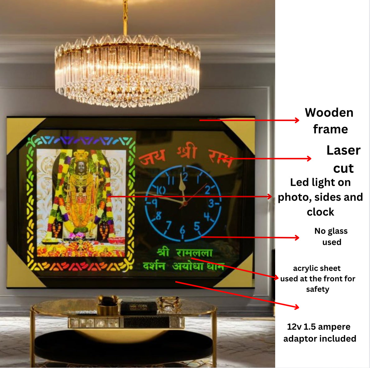 Shri ram lalla LED light clock with adaptor